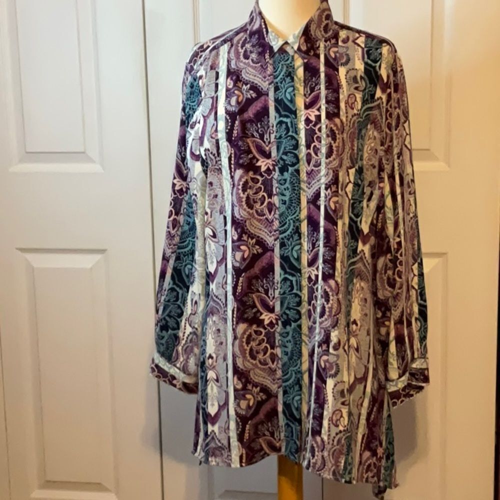 Chico’s Purple Teal Floral Button Down Shirt Chico’s‎ 2 Large 12